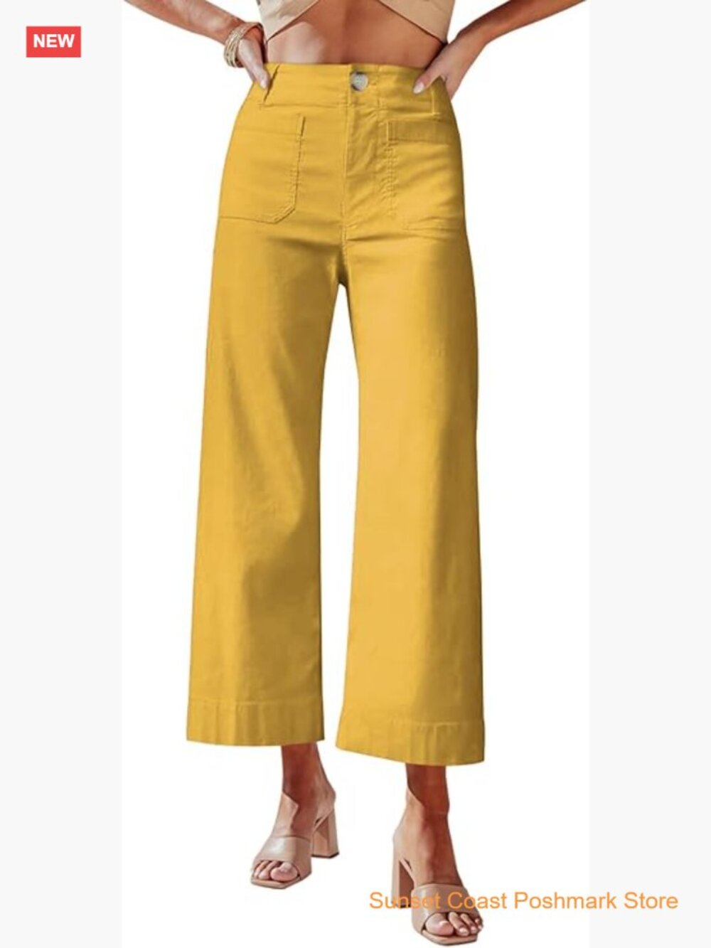 High Waisted Cropped Wide Leg Pants with Pockets